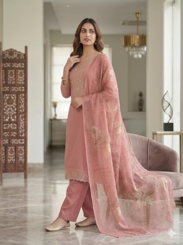 Image of KD Women Embroidery Rayon Kurta Pant Set with Dupatta | Kurta Set for Women | Daily Office & Festive Traditional | Stylish Kurti Pant Set with Dupatta