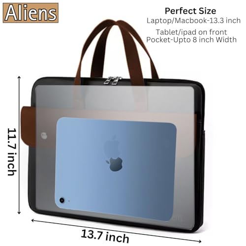 Image of Aliens 13.3 inch Premium Vegan Leather Laptop Sleeve /Case Cover Bag, Padded Laptop Compartment Office Handbag for MacBook air /pro, Dell, Lenovo, Acer, Asus, Notebook, Tablet, ipad-BLK
