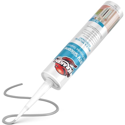 Kraken Bond Gray Silicone Sealant Waterproof%100-10 fl oz Cartridge - RTV Silicone Caulk Bathroom and Kitchen, All Purpose, Window Caulking Sealant Outdoor, RV, Exterior Use Silicon - 1 Pack