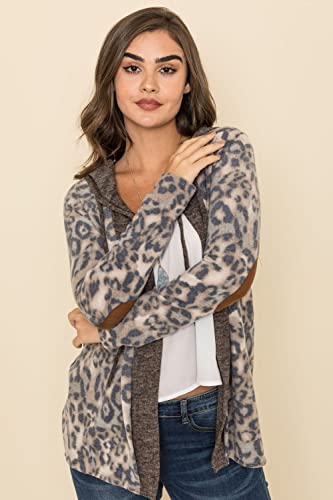 Image of Eloges Women's Multi Stripe Soft Knit Open Cardigan with Suede Elbow Patch
