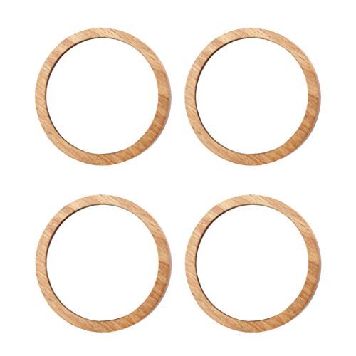 Lurrose 4pcs Runden Spiegel aus Holz Taschenspiegel Kleinen Kompakten Spiegel für Geldbörsen (7.5 cm)