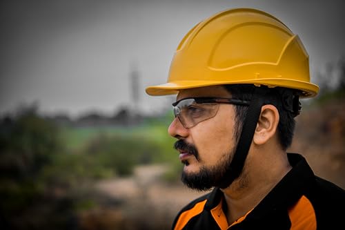 Image of BLACK + DECKER Thermostatic Safety Helmet for Construction & Outdoor Activities | Adjustable Chin Strap & Rachet Type Adjustment | Lightweight, Comfortable & Durable Hard Hat | Yellow | BXHP0226IN-Y
