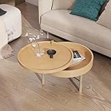 Merax Modern Round Wood Rotating Tray Coffee Table, with Storage Metal Legs for Living Room, Natural