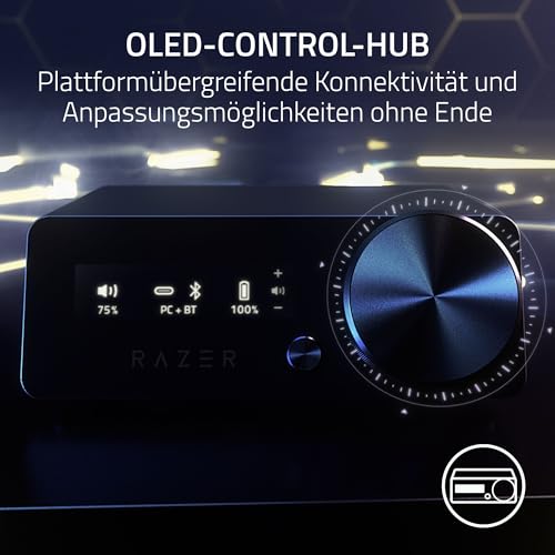 Razer Kraken V4 Pro - Kabelloses Gaming-Headset mit Control Hub Sensa HD-Haptik (OLED-Control-Hub, Triforce 40mm Treiber, HyperSpeed & Bluetooth, THX Spatial Audio, RGB) Schwarz