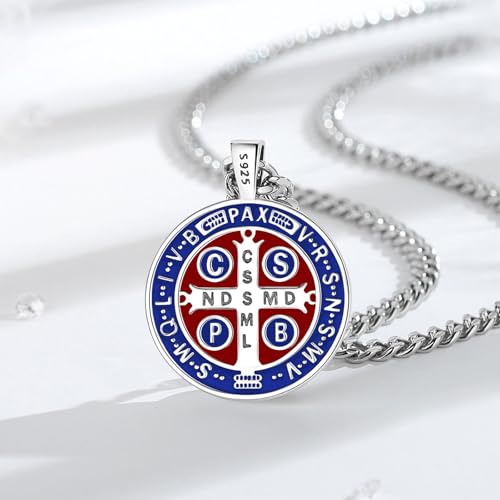 Vito 925 Sterling Silver Saint Necklace for Women Men, St Benedict/Crucifix/Caravaca/St Christopher/St Jude Pendant Patron Medal Amulet Medal Religion Jewelry Gift3
