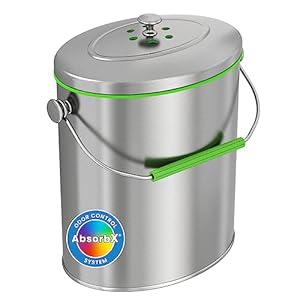 iTouchless Ecowise Stainless Steel Compost Bin Kitchen Countertop, 1.6 Gallon Trash Can Includes Odor Filter, Titanium Rust-Free Space-Efficient Slim Oval Shape 6 Liter Home, Office Business Breakroom