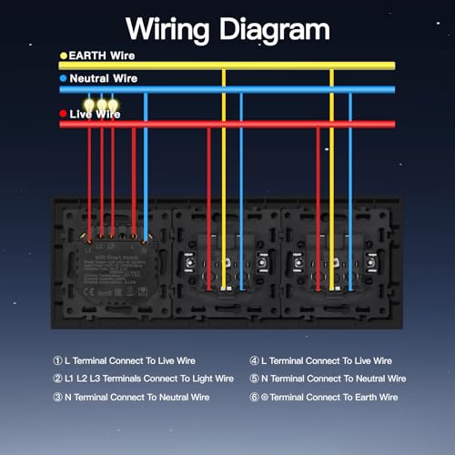 BSEED Normal Doppelt Steckdose mit Smart Lichtschalter(Neutralleiter Erforderlich), WIFI Schalter Unterputz Kompatibel mit Alexa und Google Home, Taster Schalter 3 Fach 1 Weg mit PC Rahmen, Schwarz