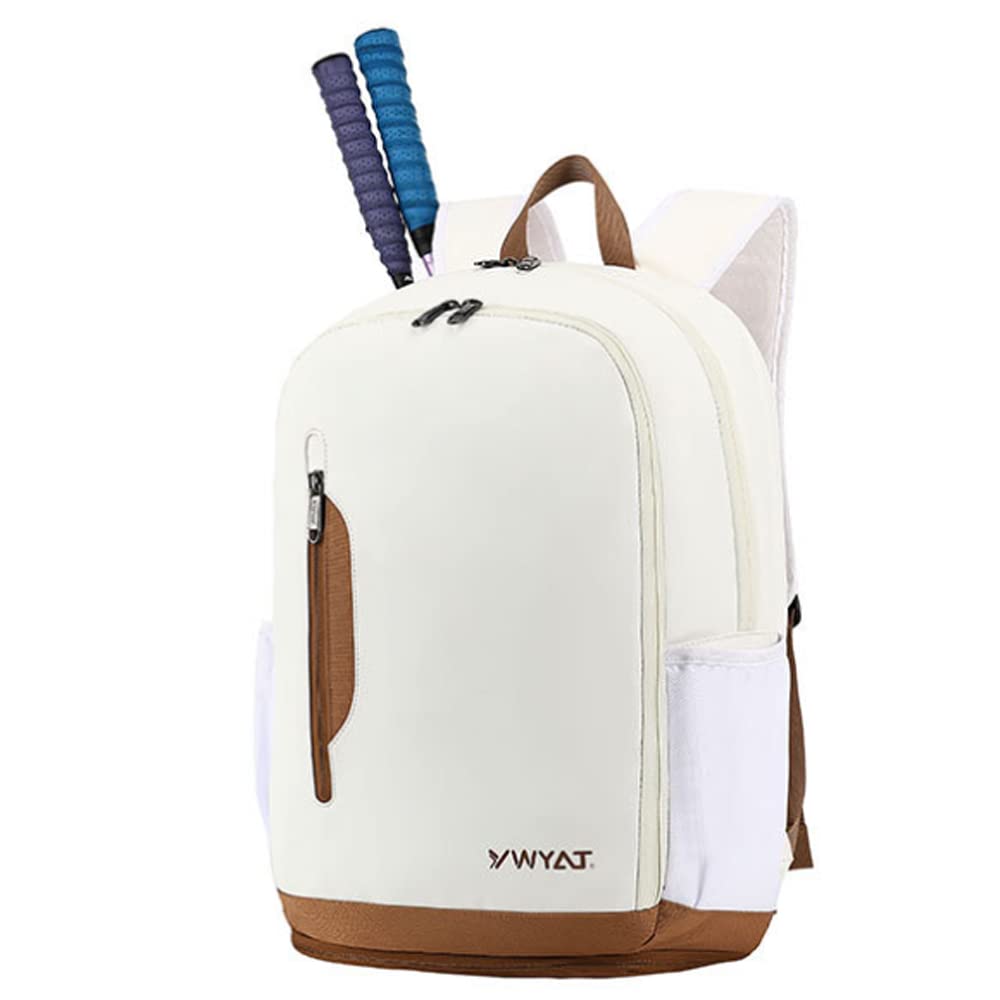 Glamattire 3 Rackets Tennis Badminton Bags for Women Men, Waterproof Shoe Compartment Backpack for Squash Racquetball Pickleball (White and Coffee)