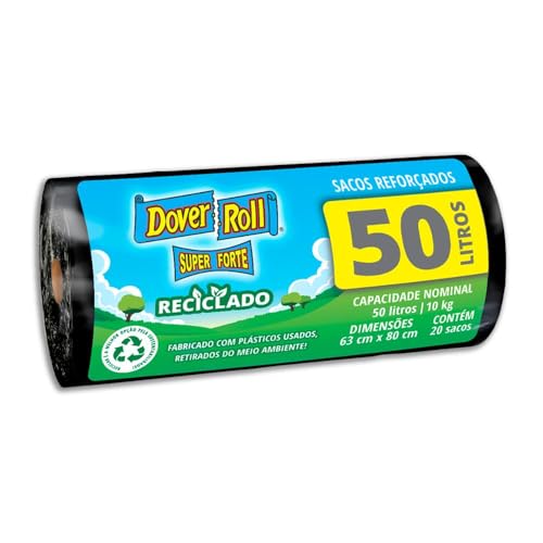Dover-Roll 510023391 – Saco para lixo, Super Forte Reciclado, 50 litros, Preto, rolo com 20 sacos