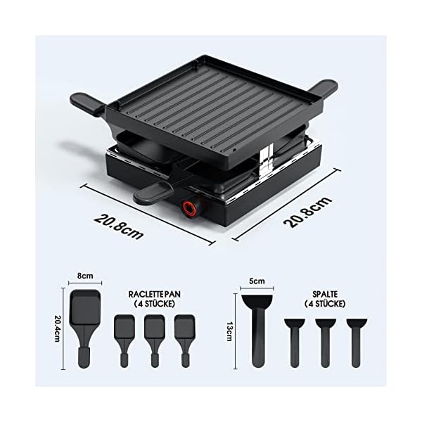 Raclette Grill mit Antihaftbeschichtung und 4 Mini Raclette Grill Pfännchen – Bild 7
