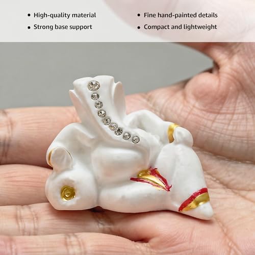 Image of Lord Ganesha Resin Idol for Car Dashboard, Home Temple & Office Desk (6.5 x 5.5 x 4.5 cm) | Handcrafted Ganpati Murti Showpiece for Vastu & Good Luck | Religious Gift for New Car & Home