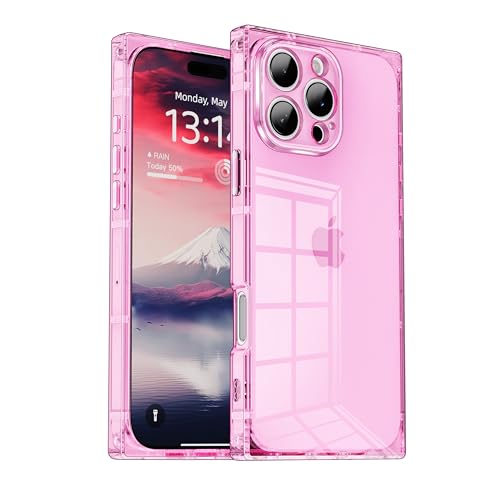 IAIYOXI Rectangle Case Compatible for iPhone 14 Pro Max, Full Camera Protection & Reinforced Corners TPU Cushion Clear Cover, Shockproof Silicone Phone Case for Women Girls (iPhone 14 Pro Max, Pink)
