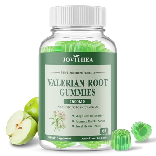Organic Valerian Root Gummies Herbal Supplements for Calm & Relaxation Natural Sleep Support for Adults & Kids Melatonin Free Vegan Non-GMO Gluten Free Apple Flavor 60 Count