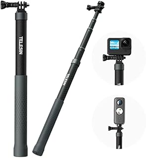 Selfie Stick Long Pole Invisible for GoPro Insta360 (120cm/47.2 inch), TELESIN Light Carbon Fiber Extension Monopod for Go Pro Max Hero 11 10 9 8 7 6 5 One X2 X3 RS Go 2 DJI Action 2 3 Accessories