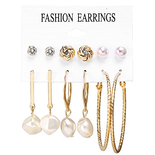 Image of Shining Diva Fashion Stylish Combo Design 6 Pairs Metal Earrings for Women and Girls (F12787er)
