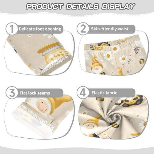 Girls Leggings Sunflower Gnome Bee Kids Ankle Length Leggings Pants Athletic Yoga Pants Toddler Tights Trousers 4T3