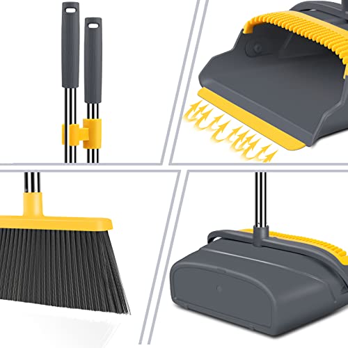 Image of Broom and Dustpan Set for Home,Broom and Dustpan Set, Broom Dustpan Set, Broom and Dustpan Combo for Office, Indoor&Outdoor Sweeping, Stand Up Broom and Dustpan (Gray&Yellow)