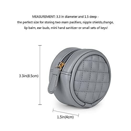 Image of Pacifier Case Bag - Leather Pacifier Holder with Clip for Diaper Bag Stroller Purse Charm, Holds 2 Pacifiers Outdoor Travel (Grey)