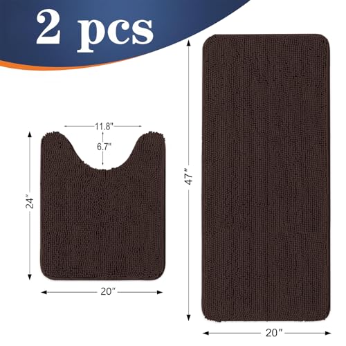 Image of OLANLY Bathroom Rugs Sets 2 Piece, Soft Absorbent Chenille Bath Mats and U-Shaped Contour Toilet Mat Area Rug Set, Machine Washable Bath Carpet, Home Decor Accessories(47 inchx20 inch+24 inchx20 inch, Brown)