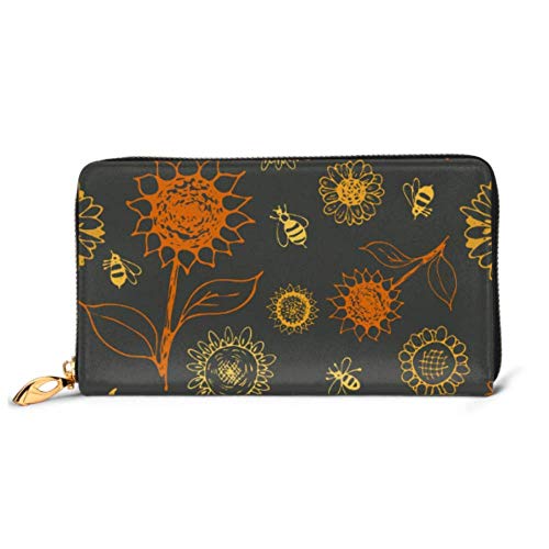 Preisvergleich Produktbild JHGFG Mode Handtasche Reißverschluss Brieftasche Sonnenblumen Bienen Kontur Telefon Kupplung Geldbörse Abendkupplung Blockieren Leder Brieftasche Multi Card Organizer