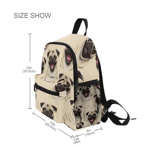 Backpack for Toddler Boys Girls, Pugs Facial Expressions Travel Bookbag with Name Tag Small Kids Backpacks, 3-8 Years4