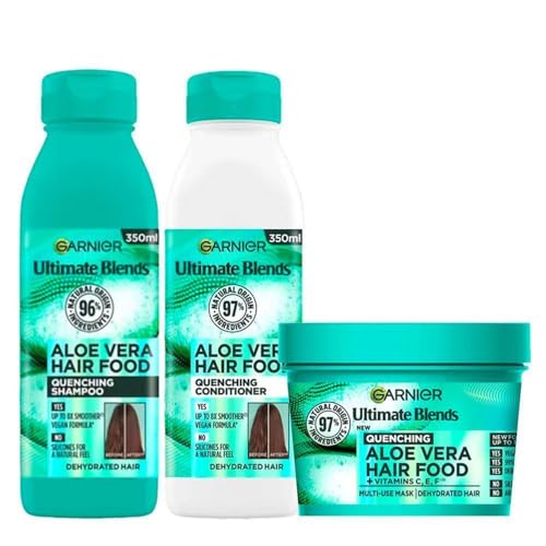 Garnier Aloe Vera Hair Food Plumping Hair Care Routine Set - Conditioner 350ml and Mask 400ml Set For Dehydrated Hair Up to 100h Moisture