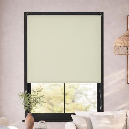 Image of Deco Window 100% Blackout Roller Blinds for Windows 3Ft x 7Ft (W x H) Sun, UV Protection & Glare Resistant for Home & Office-Ivory
