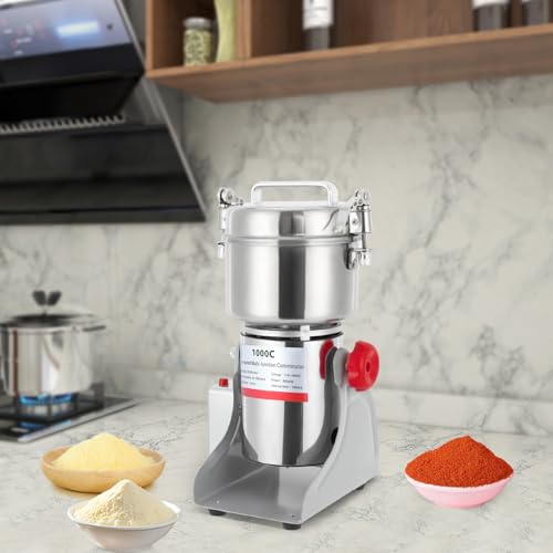100g Electric Grain Mill Grinder, Safety Upgraded Spice Grinders Pulverizer, Stainless Steel Machine for Dry Spices, Herbs, Grains, Coffee Seeds, Rice, Corn, Pepper, 3600W