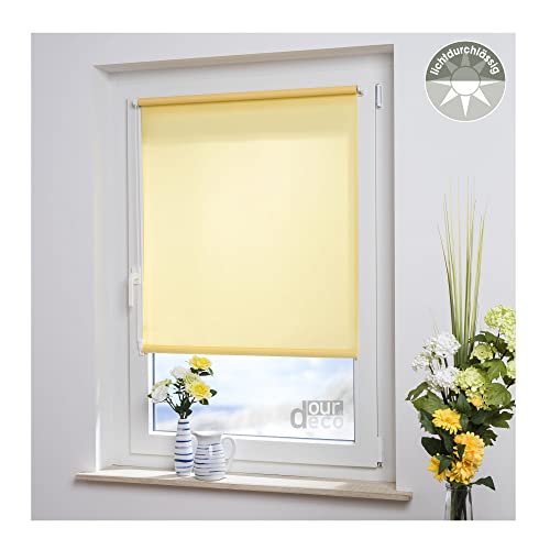 ourdeco® Rollos für Fenster ohne Bohren/Bestellbreite: 80 cm x Höhe: 150 cm/Farbe: gelb/lichtdurchlässig, Klemmfix, Rollo ohne Bohren, Klemmen/Stoffbreite: 78,5 cm