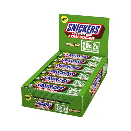 Snickers Low Sugar High Protein Bar (12 x 57g) – Hazelnut – 20g Eiweiß pro Riegel – Zuckerreduziert – Proteinriegel mit Haselnuss – Ideal für Fitness & Regeneration