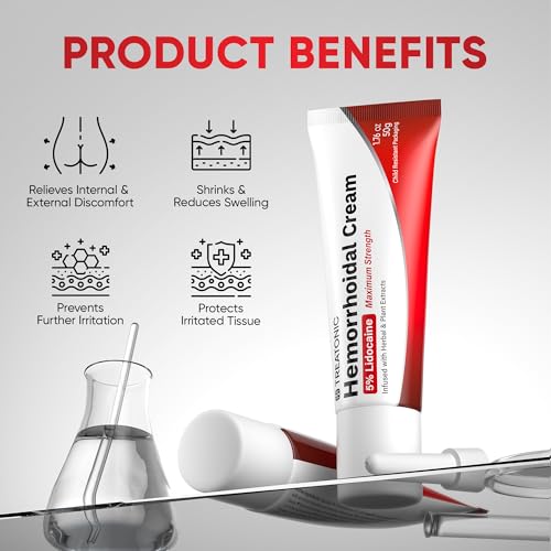 Image of Treatonic Hemorrhoid Treatment Cream: 5% Lidocaine Hemorrhoid Cream for Numbing Relief of Pain, Burning, Itching, Discomfort, & Swelling - Fissure & Hemorrhoids - 1.76 oz