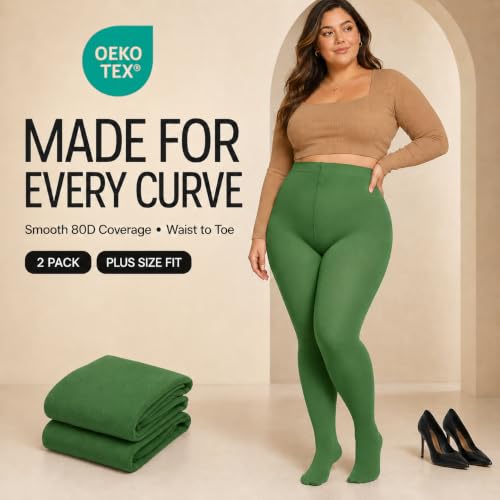 Image of Citystl 2 Pack Plus Size Tights for Women, 80D Opaque Control Top Pantyhose