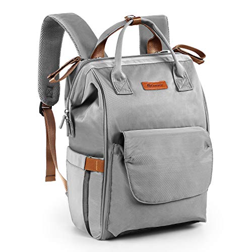 Duerer Mochilas para Pañales Biberones, bolsa para cambiar pañales de viaje impermeable multifunción con 2 Piezas Ganchos Carrito Bebé y Puerto de Carga USB - Gris