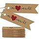 MEJOSER 50 Stück Geschenkanhänger Mit Liebe Gemacht Etiketten Anhänger Handmade with Love Handgemacht Anhänger Hochzeit Kommunion Taufe Handmade Label mit Schnur Braun Etiketten Gastgeschenke
