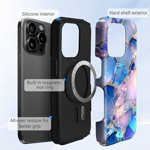 Coque iPhone 15 Pro compatible MagSafe silicone antichoc double couche rigide bleu opale