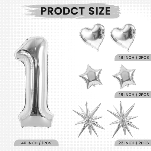 Image of TONIFUL 1st Birthday Balloons Kit 40Inch Silver Large Number 1 Foil Balloon