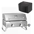 Onlyfire Flat Top Gas Griddle and Grill Cover, 2-Burner Tabletop BBQ Propane Grill Griddle, Portable Grill Stove for Outdoor Cooking Patio Party Camping Tailgating RV, Stainless Steel, GS318