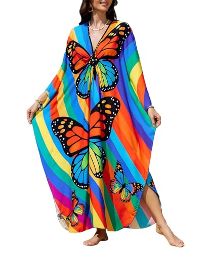 Image of IMAGEKOPE Women's Plus Size Animal Print V-Neck Batwing Kaftan Beach Dress Bathing Suit Cover-Up Loungewear