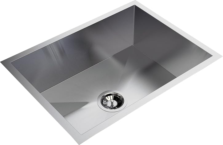 Image of Carysil Quadro Series Zero Radius Single Bowl Kitchen Sink, Stainless Steel Kitchen Sink, 304 Coupling, Noise Reduction Design, Deep Bowl with Sloping Drain, 24x18x9 inches, Satin Finish