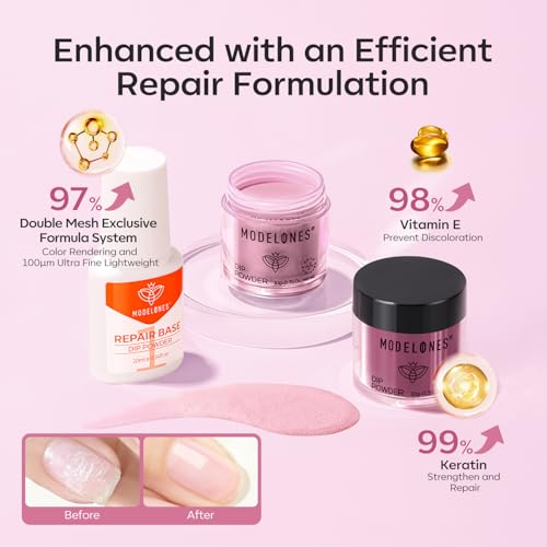 Modelones Dip Powder Nail Kit, Pink Purple 4 Colors Nail Dip Powder Kit Starter Set For Beginners With Dipping Powder Liquid Set thumb #6