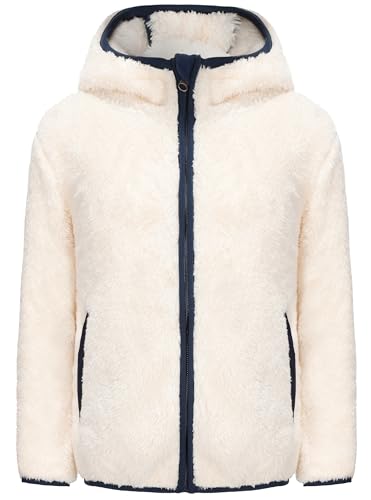 Mädchen-Jacke mit durchgehendem Reißverschluss, ultraweiches Sherpa-Fleece-Kapuzen-Sweatshirt, Beige, 7-8 Jahre
