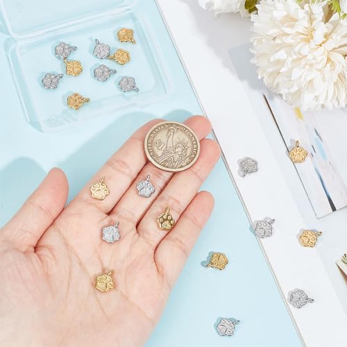 UNICRAFTALE 20Pcs 2 Colors 304 Stainless Steel Charms Animal Cat Dog Paw Chunk Charms Paw Print Charm Golden Animal Footprint Jewelry Finding Pendant for Jewelry Making - Image 3