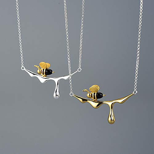 Lotus Fun 925 Sterling Silver Pendant Necklace Bee And Dripping Honey Pendant With Necklaces Chain Length 18.5 Inches, Handmade Unique Jewelry Gift For Women And Girls #TOP5