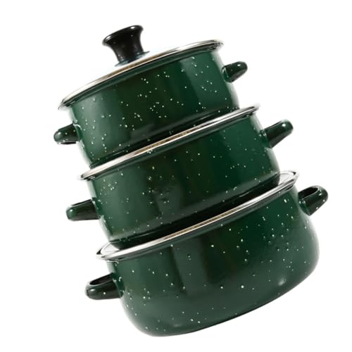 CIYODO 3piezas Ollas De Porcelana Esmaltada Para Pasta y Sopa Tapa De Inoxidable Aptas Para Gas Colores