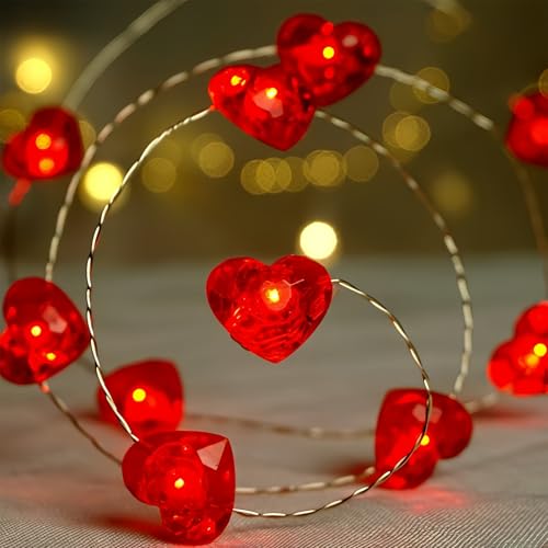 300cm Guirlandes Lumineuses LED en Forme de Cœur, Guirlande Lumineuse Rouge Love avec 30 Ampoules, Guirlande Lumineuse d'ambiance Décoratives, Chaîne...