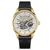 Rotary Greenwich Skeleton - Reloj automático para hombre, resistente al agua, 100 m, acero inoxidable chapado en oro, correa de piel marrón