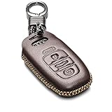 Vitodeco leather Keyless Entry Remote Control Smart Key Case Cover with a Key Chain for Audi A3, A4, A5, A6, A7, S5, S7, Q5, RS (4 Buttons, Brown)