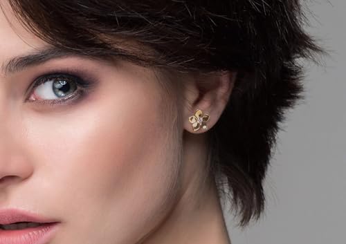 Princess Collection - "Beauty in Full Bloom" - 12.7 mm (0.41 Carat/Pair) Cubic Zirconia 22K Gold-Plated Stud Earrings For Sensitive Ears4