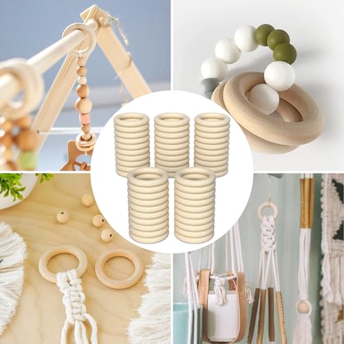 Chiluxendo 50 Stück Holzringe zum Basteln, Makramee Ringe, Serviettenringe, Holzring Hölzern, Natürliche Holzreifen, für Kunst & Handwerk, Heimwerken, Wohnkultur & Schmuckherstellung (Ø 45mm)