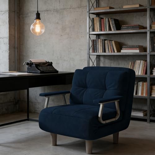 Fauteuil Convertible 1 Place - Canapé Chauffeuse Lit 4 en 1, Canapé-lit Convertible Dossier Réglable 5 Positions avec Coussin 60x58x77cm(Bleu)